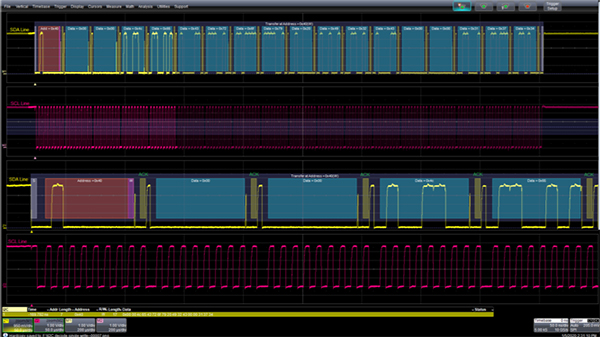 Wygląd standardowego pakietu danych I2C (kliknij, aby powiększyć)