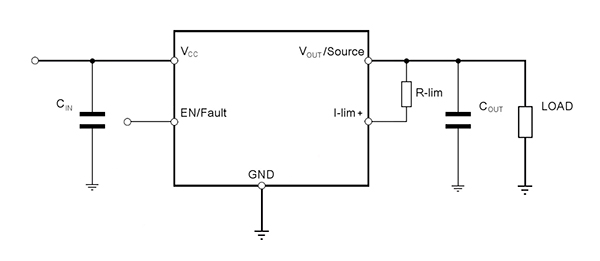 Schemat ujemnej strony rezystora ograniczającego podłączonej do wyjścia napięciowego