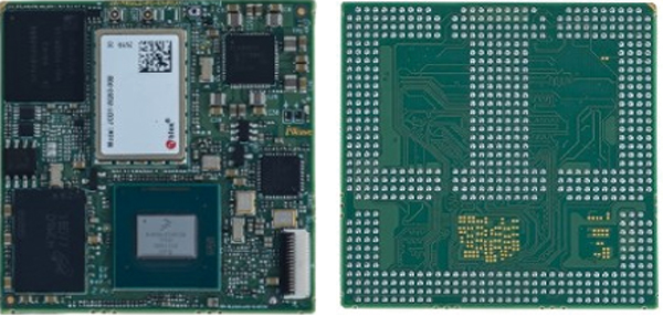 Ilustracja przedstawiająca górną i dolną część modułu SOM iW-G40M