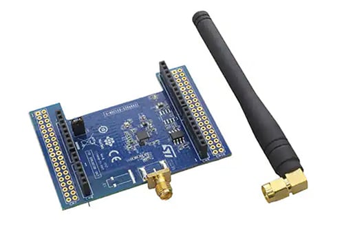 Ilustracja przedstawiająca płytkę rozszerzeń X-NUCLEO-S2868A2 firmy STMicroelectronics