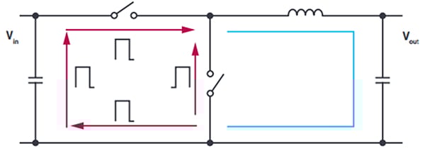 Ilustracja przedstawiająca topologię typowego regulatora przełączającego