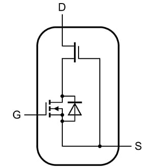 Diagram przedstawiający niskonapięciowy krzemowy tranzystor MOSFET w konfiguracji kaskodowej