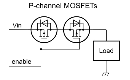 Diagram przedstawiający przełącznik obciążenia z zabezpieczeniem przed prądem wstecznym