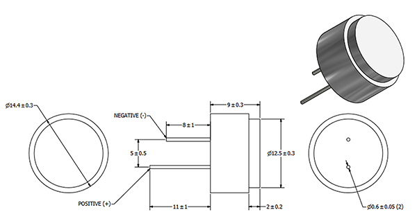 Diagram przedstawiający podstawowy ultradźwiękowy nadajniko-odbiornik UTR-1440K-TT-R o częstotliwości 40kHz firmy PUI Audio (kliknij, aby powiększyć)
