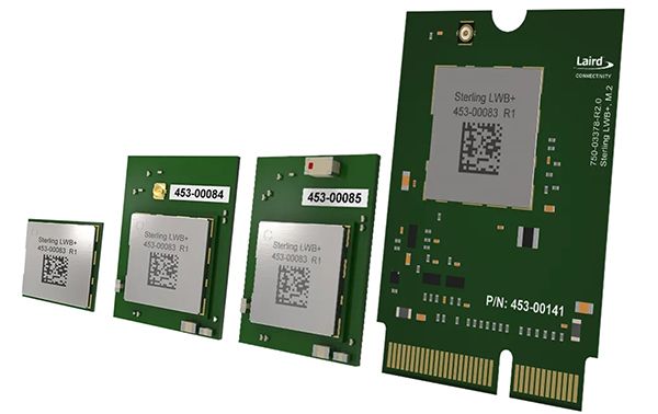 Ilustracja przedstawiająca warianty systemu w jednej obudowie (SiP) Basic Sterling LWB+ firmy Laird