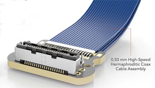 Ilustracja przedstawiająca kabel koncentryczny z samopasującym złączem Razor Beam o drobnym rastrze