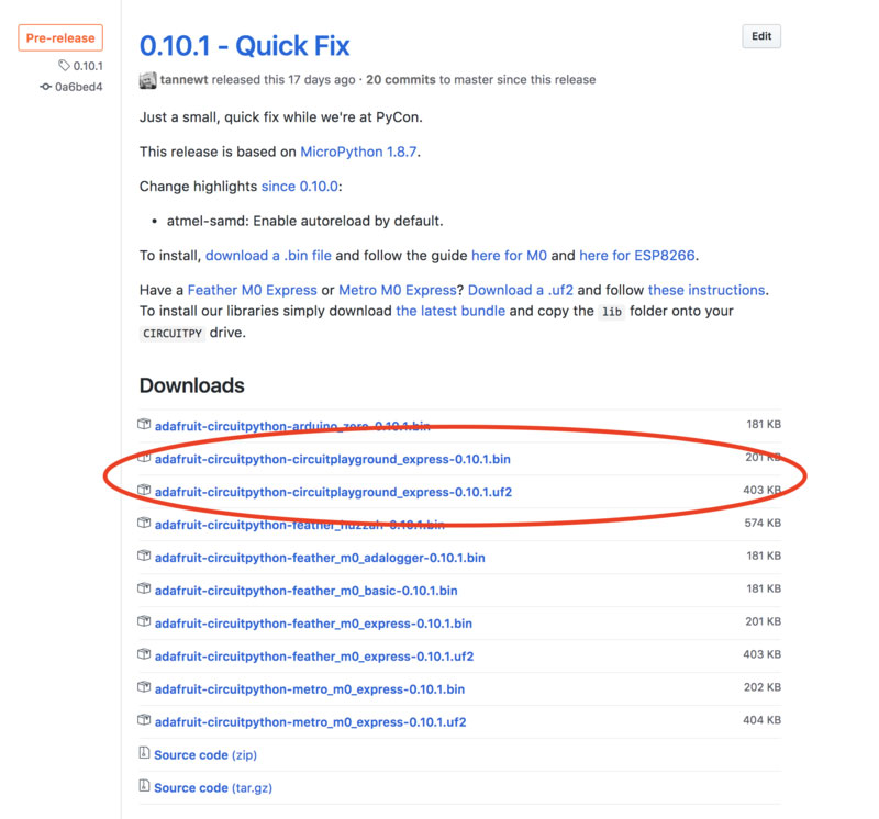 download circuitplayground_express .uf2 or .bin file